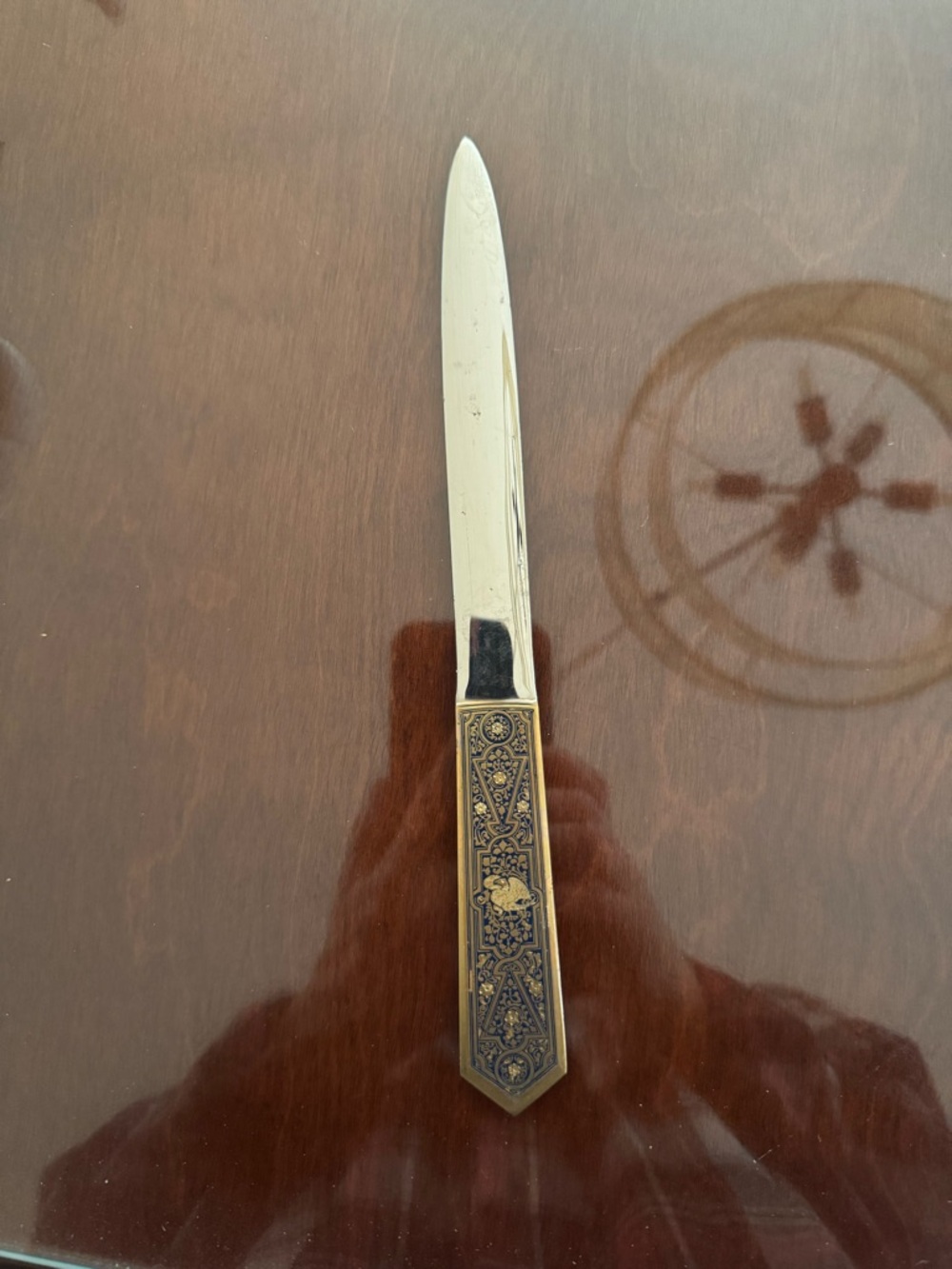 Antique Decorative Silver-Tone brass Letter Opener with Ornate Handle - Picture 5 of 6